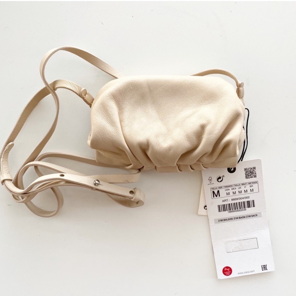 NWT ZARA leather mini gathered crossbody pouch